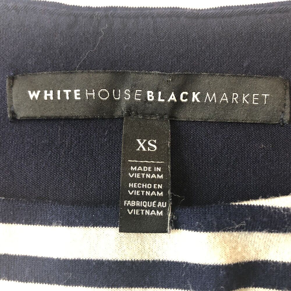 White House Black Market Top Women XS Blue Beige Stripe Layered Tunic Stretch - Picture 3 of 12